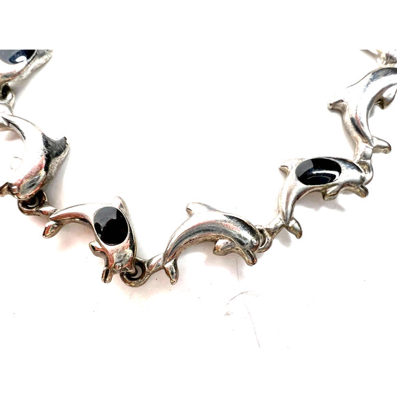 Vintage Dolphin Link Bracelet Silver Tone Ocean - Picture 2 of 5